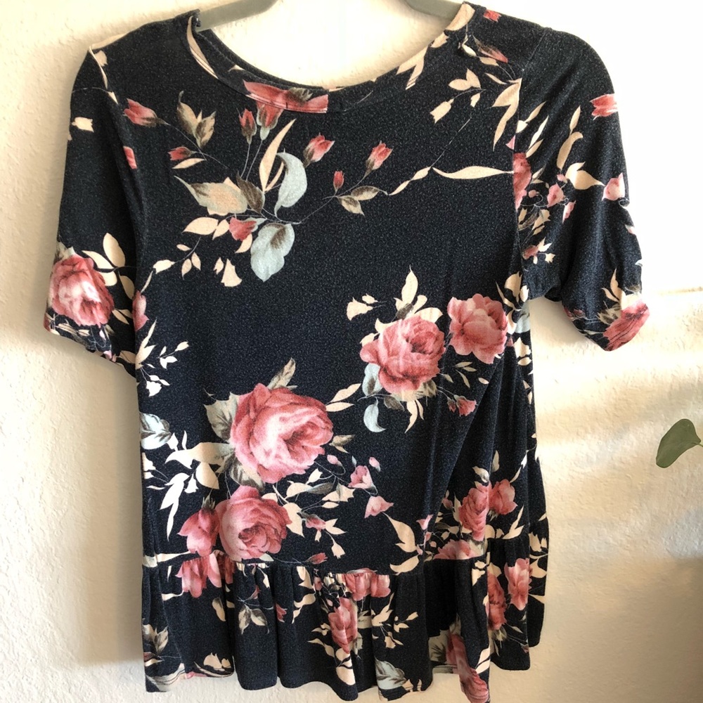 Navy Floral Peplum Top